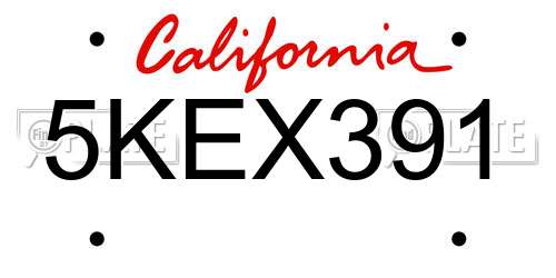 5KEX391 California License Plate