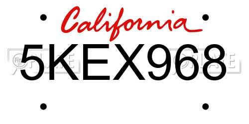 5KEX968 California License Plate