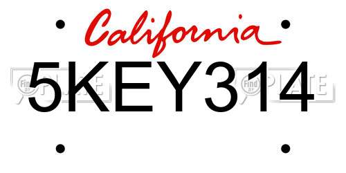 5KEY314 California License Plate
