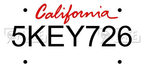 5KEY726 California License Plate