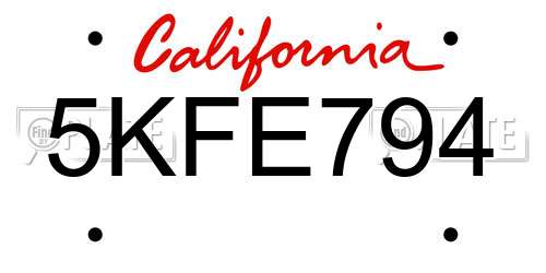 5KFE794 California License Plate