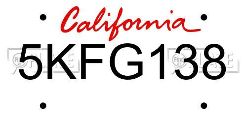 5KFG138 California License Plate