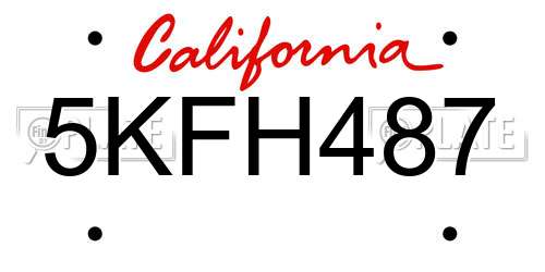 5KFH487 California License Plate