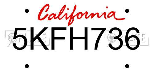 5KFH736 California License Plate