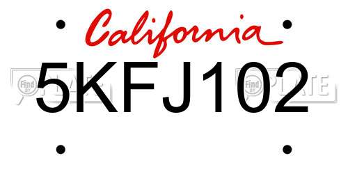 5KFJ102 California License Plate