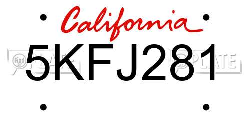 5KFJ281 California License Plate