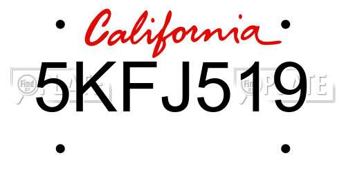 5KFJ519 California License Plate
