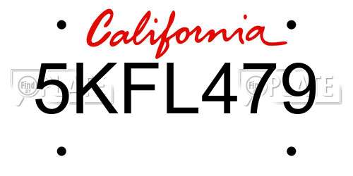 5KFL479 California License Plate