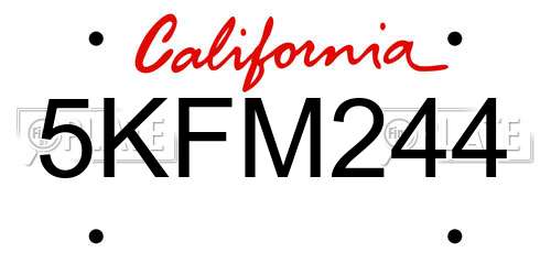 5KFM244 California License Plate