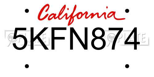 5KFN874 California License Plate