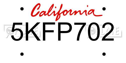 5KFP702 California License Plate