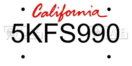 5KFS990 California License Plate