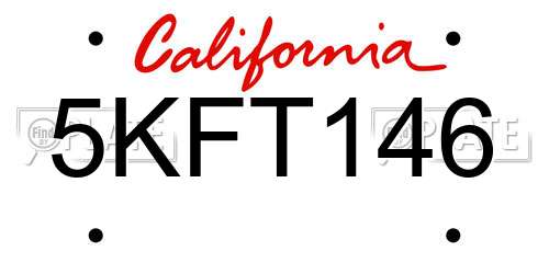 5KFT146 California License Plate