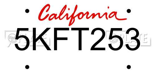 5KFT253 California License Plate