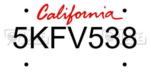 5KFV538 California License Plate