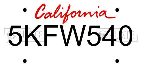 5KFW540 California License Plate