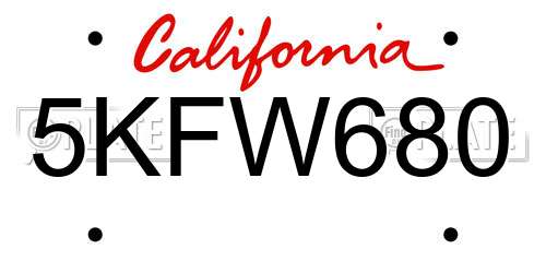 5KFW680 California License Plate