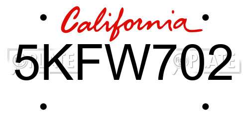 5KFW702 California License Plate