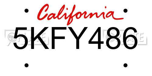5KFY486 California License Plate