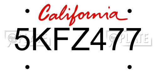 5KFZ477 California License Plate