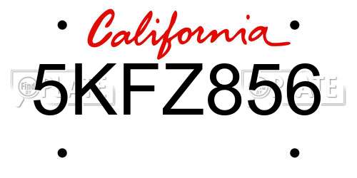5KFZ856 California License Plate