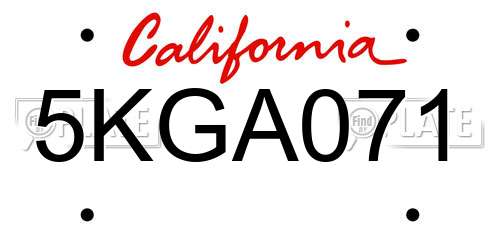 5KGA071 California License Plate