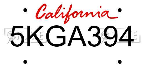 5KGA394 California License Plate