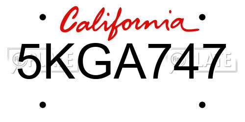 5KGA747 California License Plate