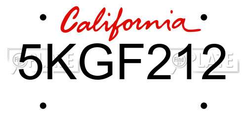 5KGF212 California License Plate