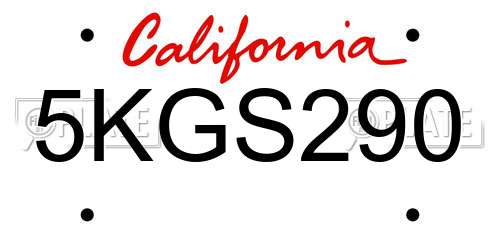5KGS290 California License Plate