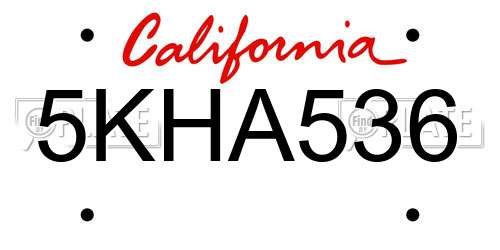5KHA536 California License Plate