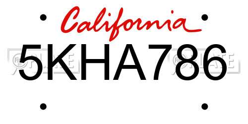 5KHA786 California License Plate
