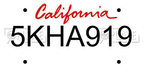 5KHA919 California License Plate