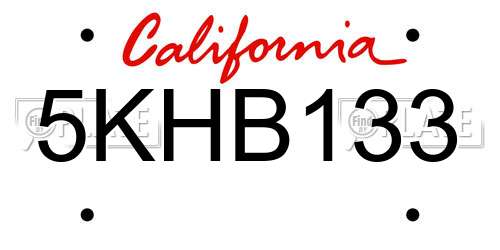 5KHB133 California License Plate