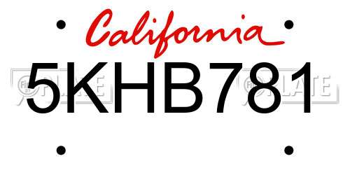 5KHB781 California License Plate