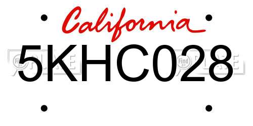 5KHC028 California License Plate
