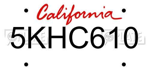 5KHC610 California License Plate