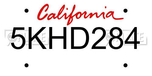 5KHD284 California License Plate
