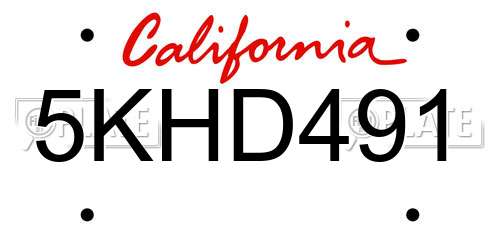 5KHD491 California License Plate