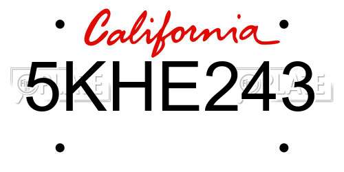 5KHE243 California License Plate