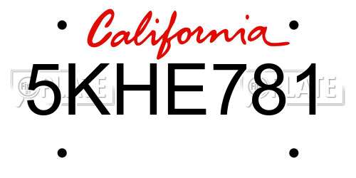 5KHE781 California License Plate