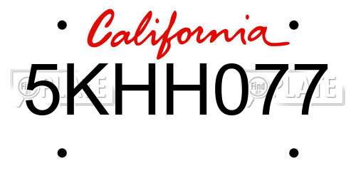 5KHH077 California License Plate