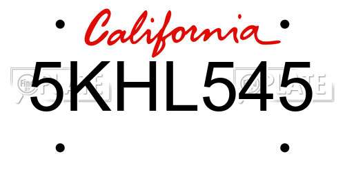 5KHL545 California License Plate