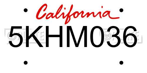 5KHM036 California License Plate