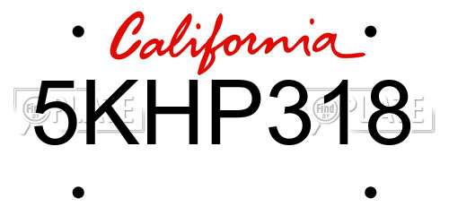 5KHP318 California License Plate