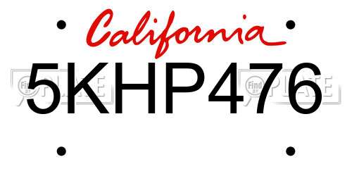 5KHP476 California License Plate