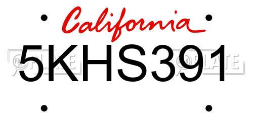 5KHS391 California License Plate