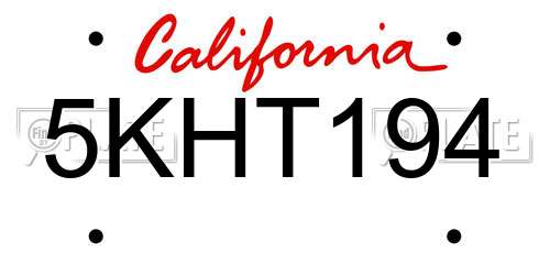5KHT194 California License Plate