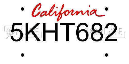 5KHT682 California License Plate
