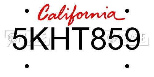 5KHT859 California License Plate